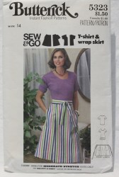 5323 BUTTERICK 70S SEW N GO STRETCH T SHIRT, FRONT WRAP SKIRT PATTERN 12